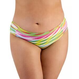 Becca Etc Awaken Side Tab Hipster Bikini Bottom Neon Stripe Pink Size 0X New